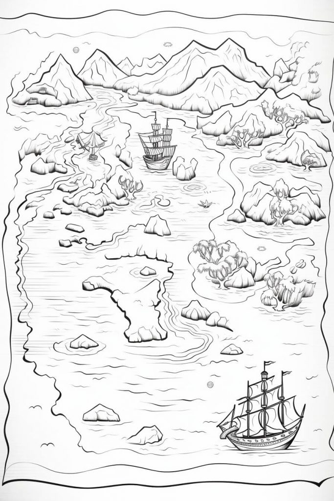  Schatzkarte Ausmalbilder (100% Kostenlos zum Ausdrucken) - Kokoprint.com Illustration 