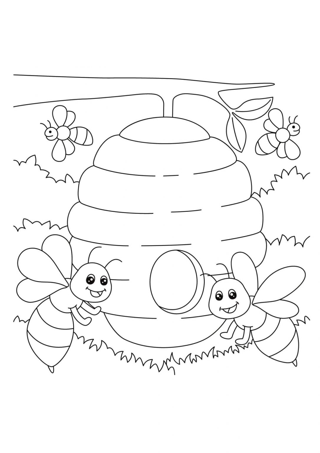 Bee hive Colouring Sheet (Free + Printable) | Kokoprint.com