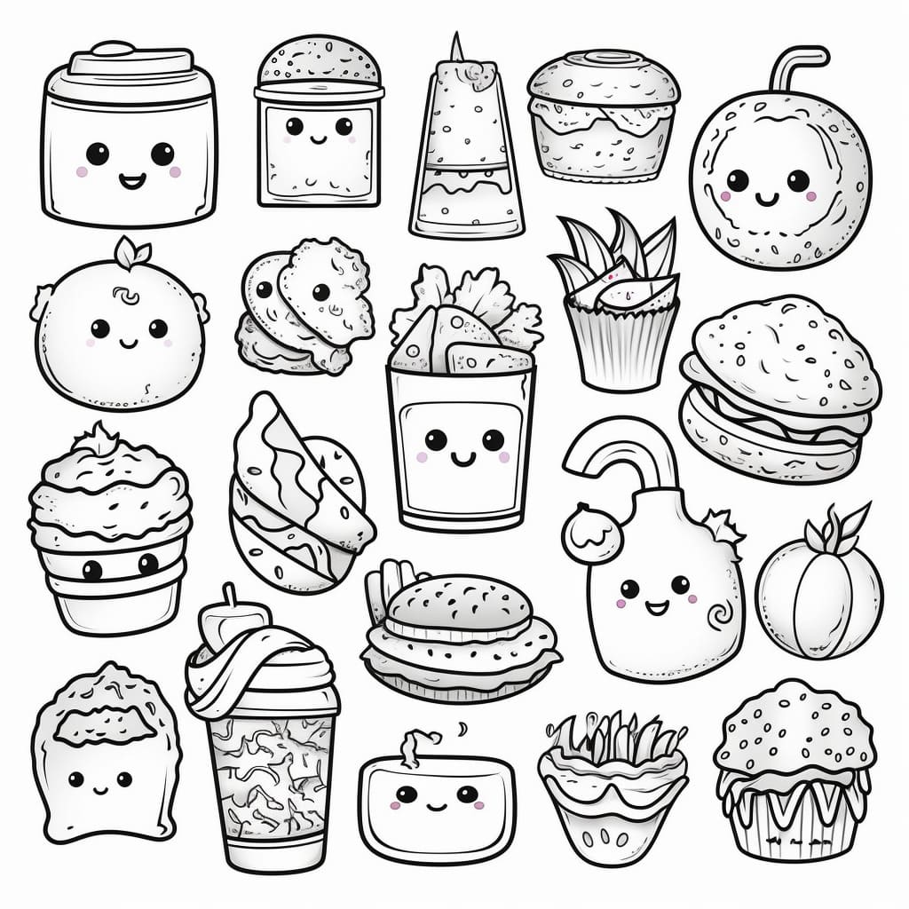 Food cute coloring pages (free & printable) | Kokoprint.com