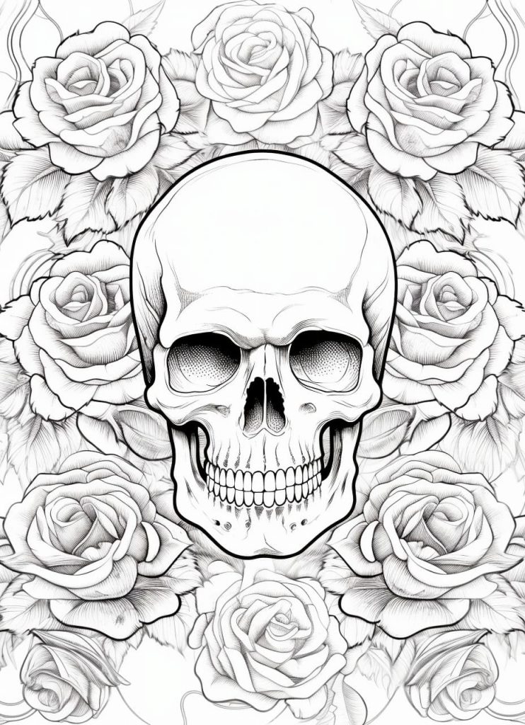 Roses and skulls coloring pages (free to print)